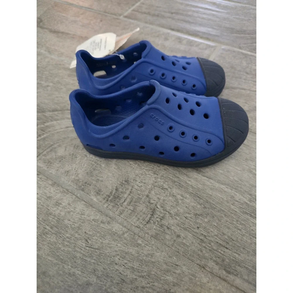 Crocs Bump‎ It Shoe K Cerulean Blue/Navy C10 Kids Slip On Comfort Casual Water